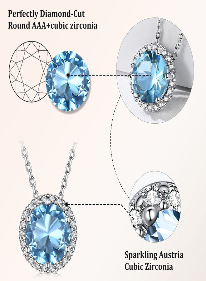 Bestyle 925 Sterling Silver Love Round Cubic Zirconia Necklaces March Aquamarine Birthstone Crystal Pendant for Women, Hypoallergenic Necklaces for Sensitive Skin - Image 3